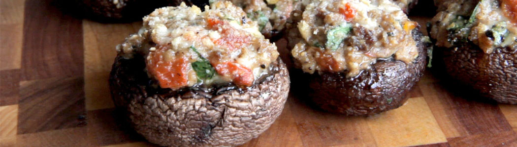 Grilled Baby Bella Mushrooms Stuffed With Ground Beef And Goat Cheese Recipe Video