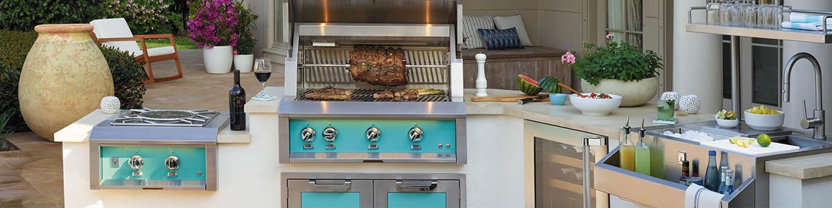 Hestan outdoor kitchen with bora bora signature colors